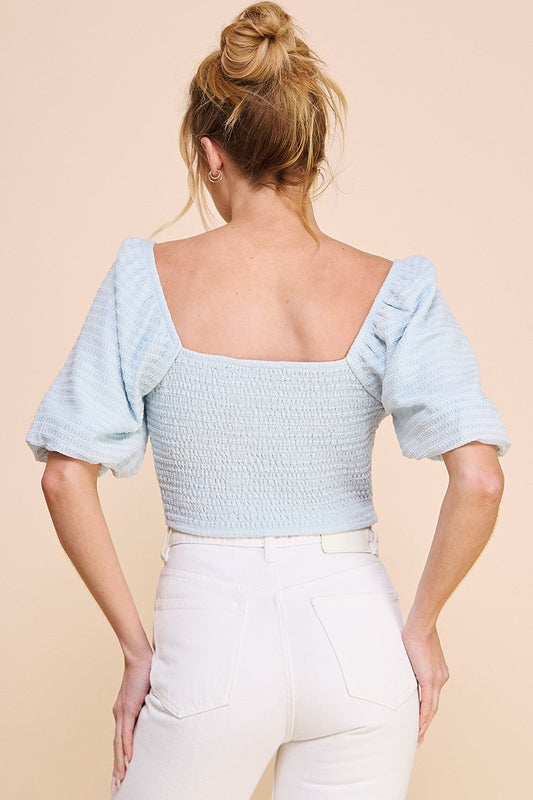 Blue Elegance Smocked Top