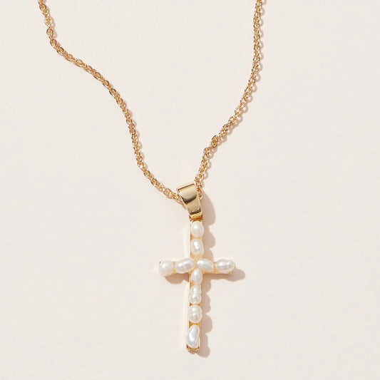 Freshwater Pearl Cross Necklace