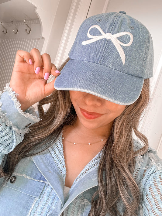 Bow Embroidered Denim Hat (2 Colors)