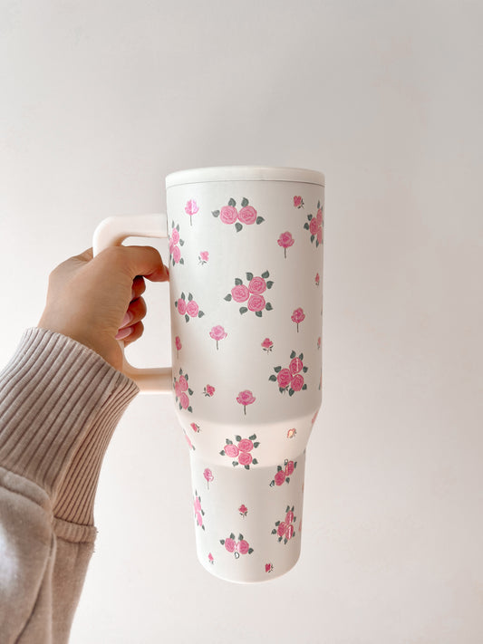 Pink Floral Spill-Proof Tumbler