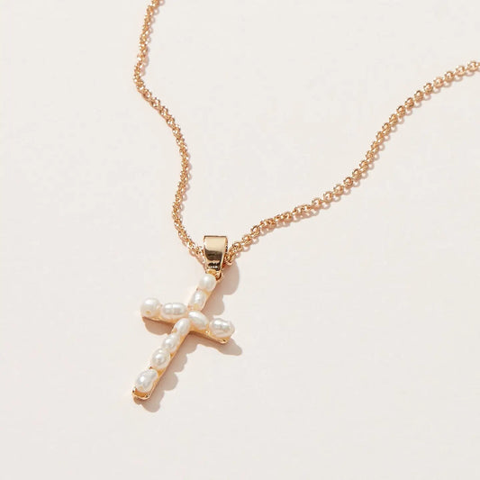 Freshwater Pearl Cross Necklace