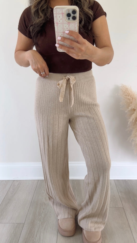 Cozy Wide Leg Pants - Beige