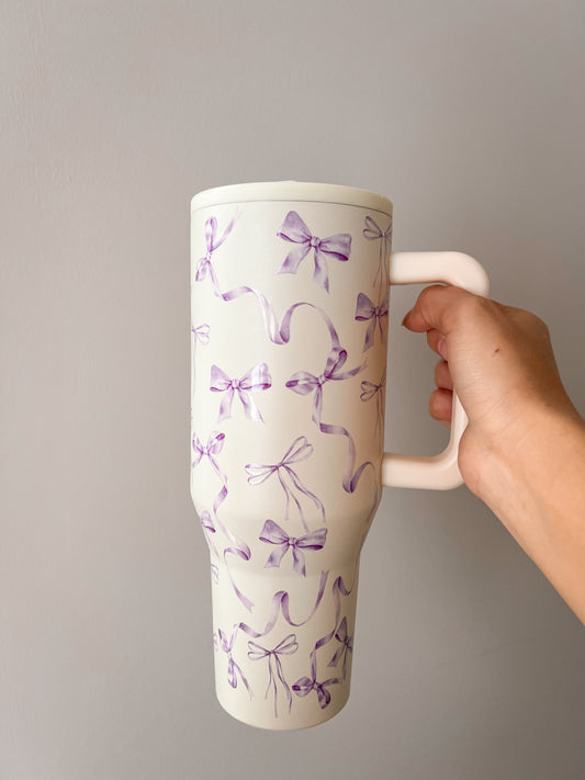 Purple Bow Spill-Free Tumbler