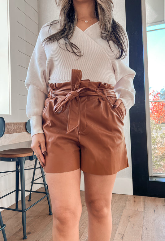 Faux Leather Paperbag Shorts