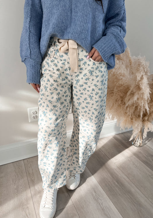 Blue Blossom Barrel Jeans