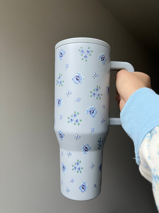 Blue Floral Spill-Proof Tumbler