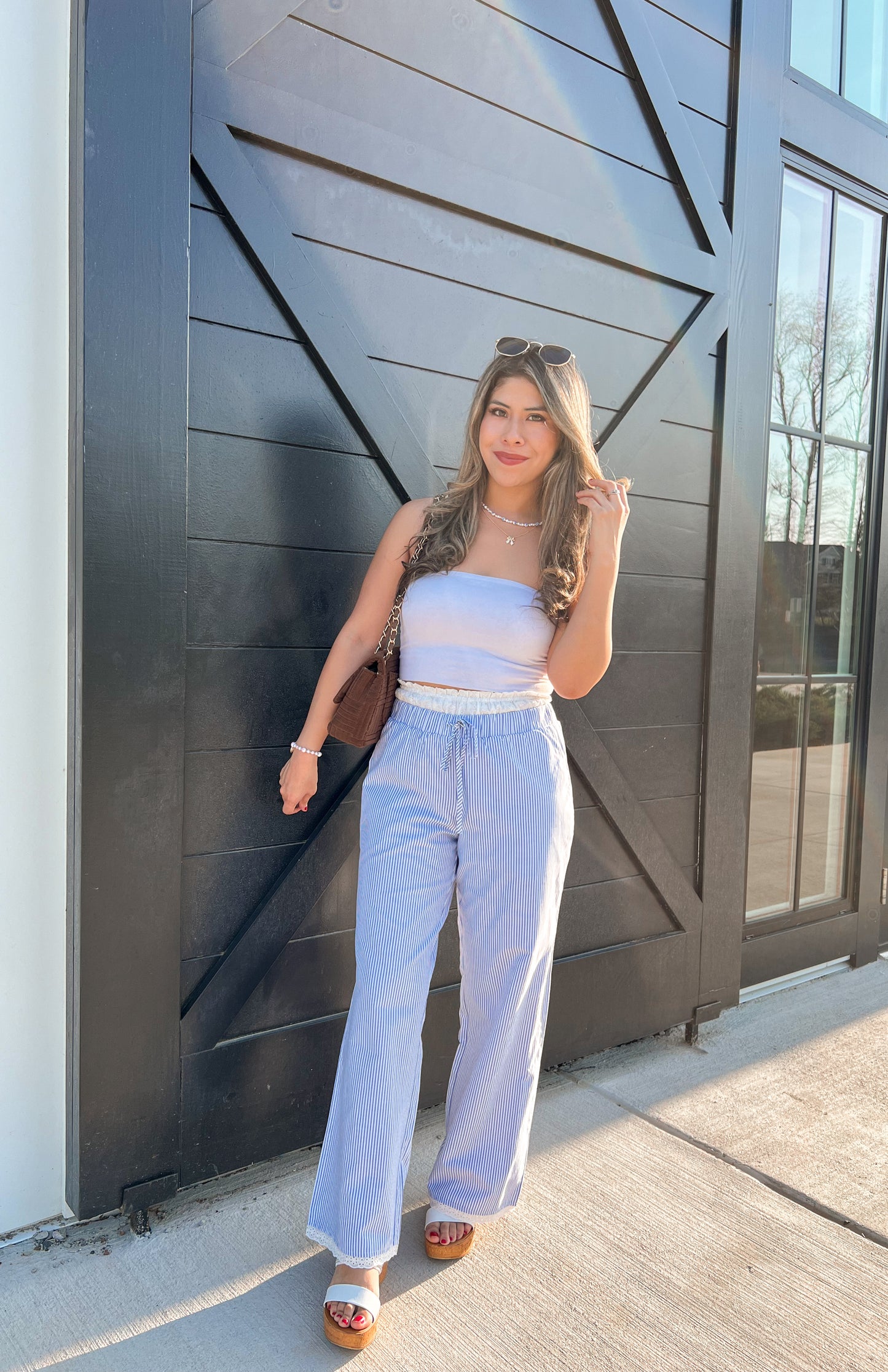 Coastal Eyelet Striped Pants