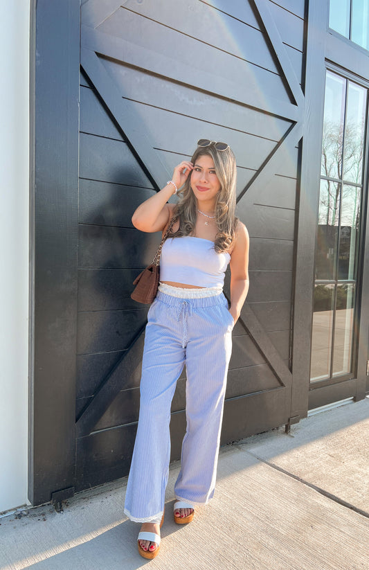 Coastal Eyelet Striped Pants