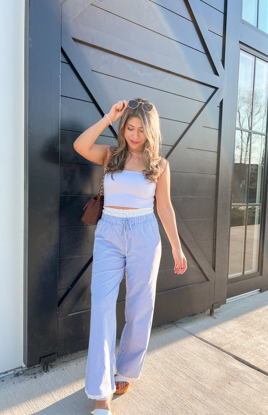 Coastal Eyelet Striped Pants