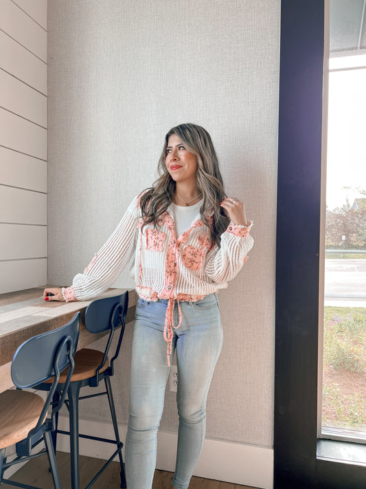 Feel The Breeze Jacket - Off White/Pink Floral