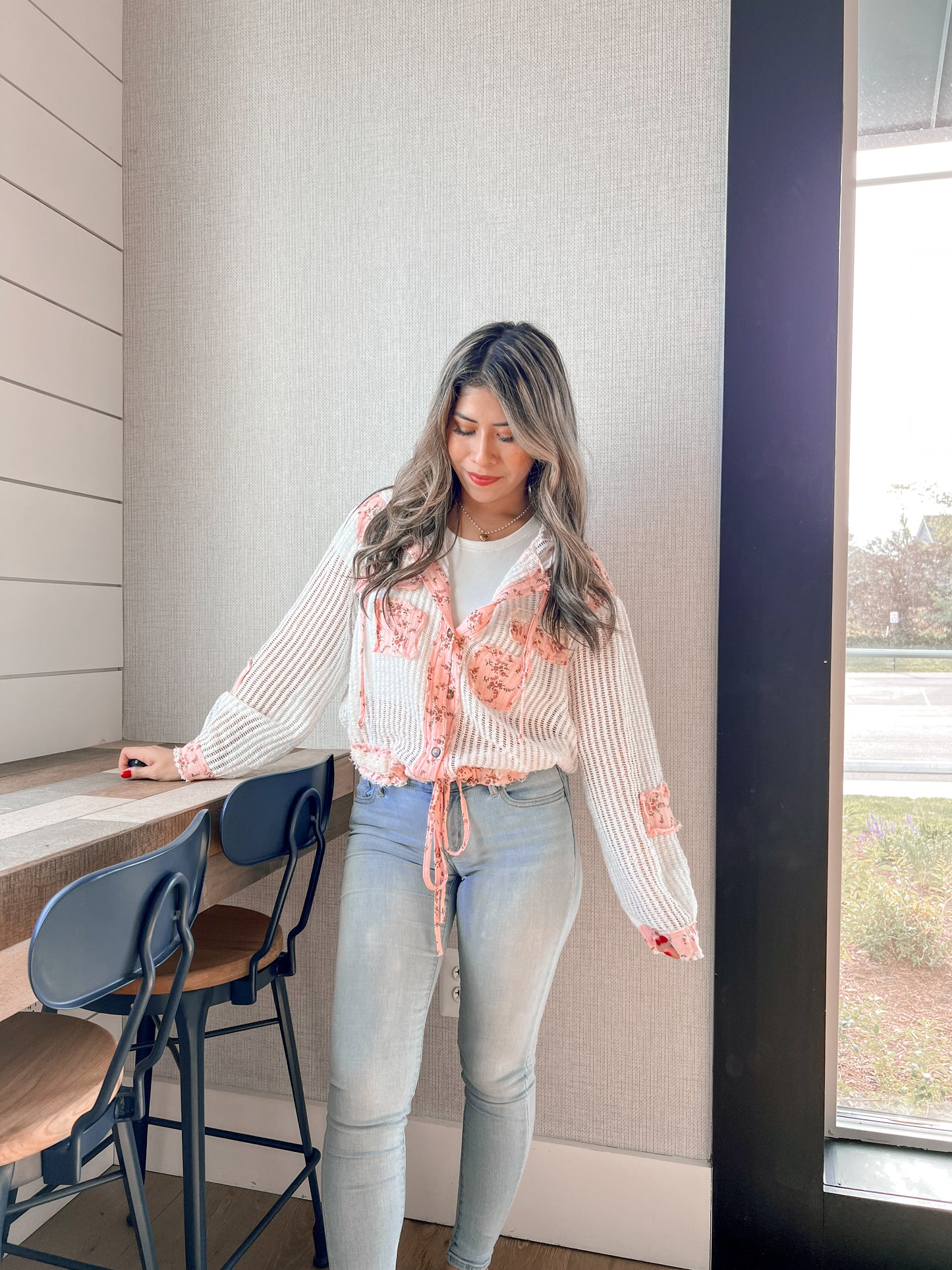 Feel The Breeze Jacket - Off White/Pink Floral