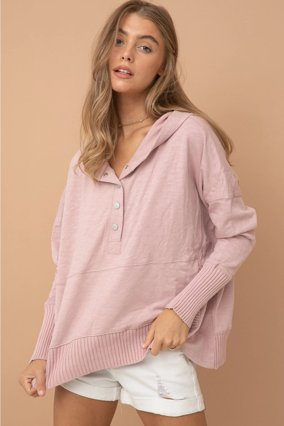 Rose Hooded Oversized Pullover