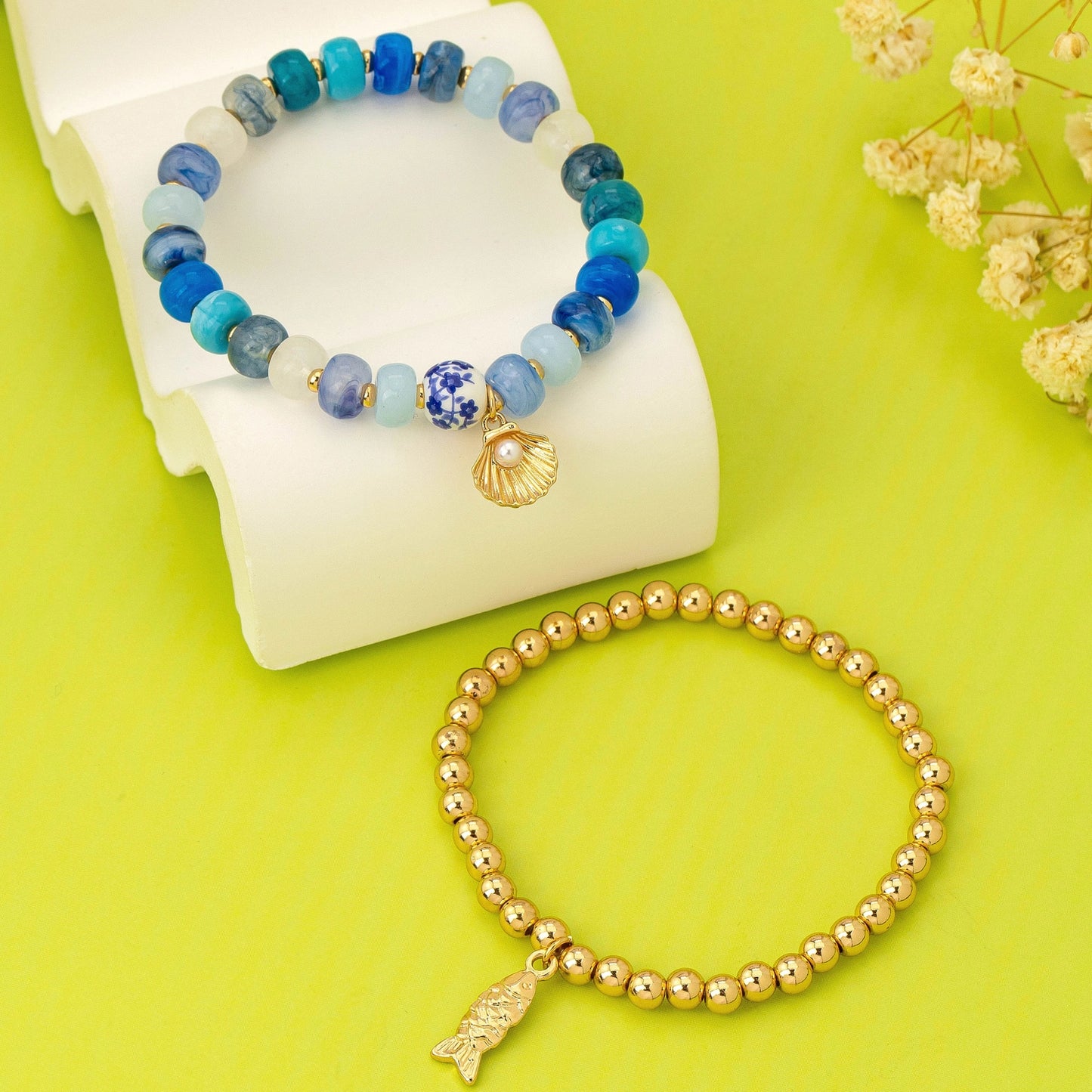 Nautical Blue Beaded Bracelet Set