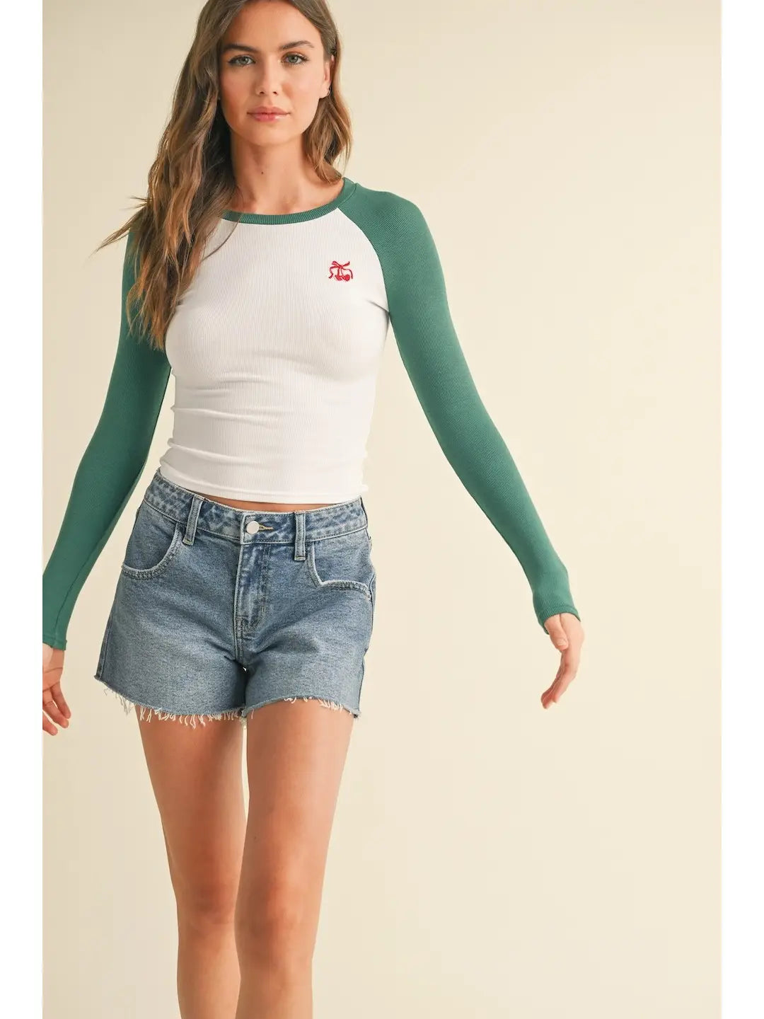 Embroidered Cherry Bow Long Sleeve