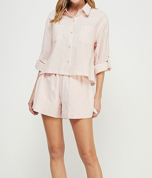 Mae Pink Striped Button Up (Pre-Order)