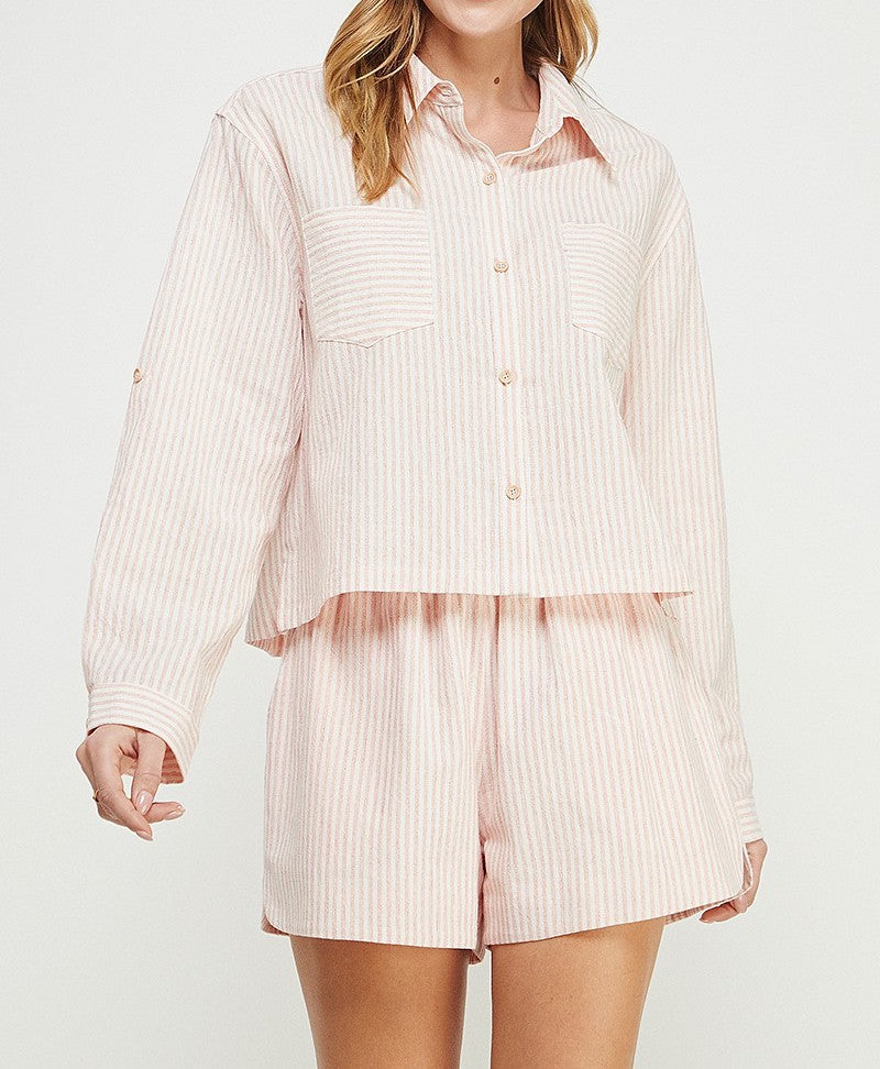 Mae Pink Striped Button Up