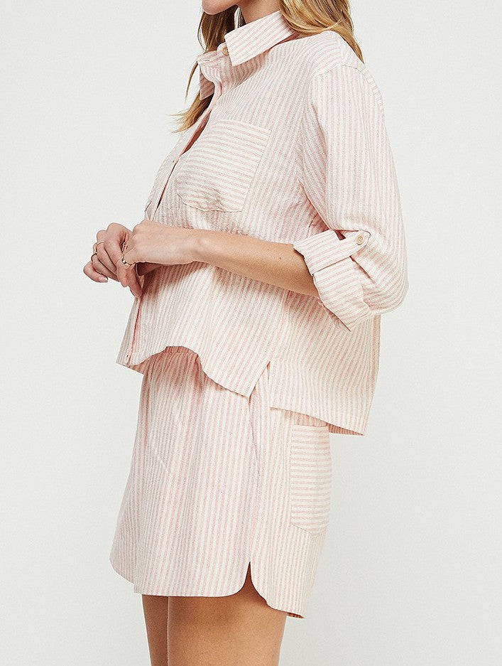 Mae Pink Striped Button Up