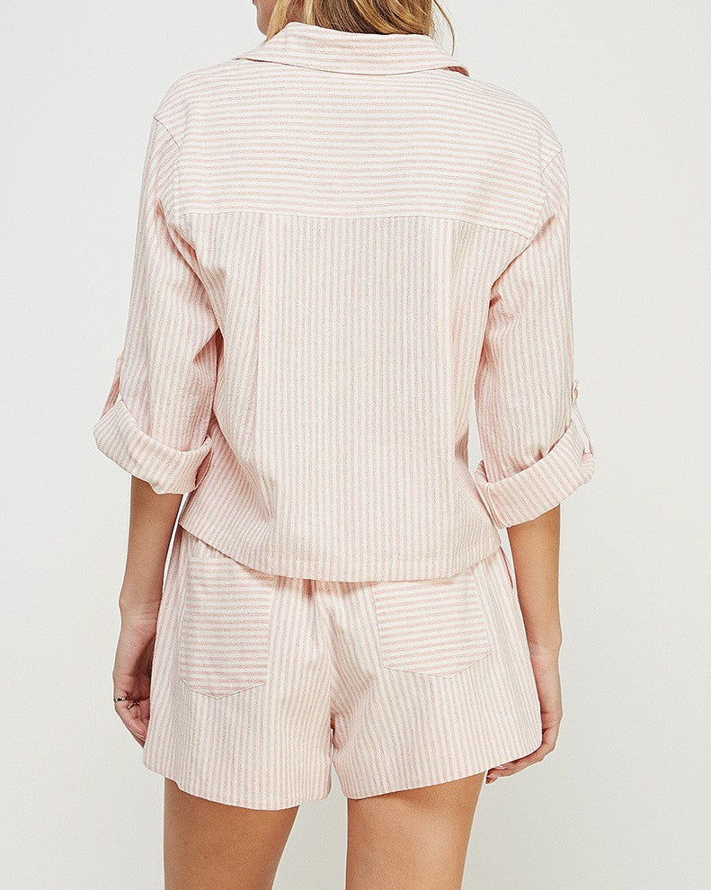 Mae Pink Striped Button Up