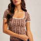 Lace Trimmed Floral Motif Seamless Tee