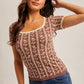 Lace Trimmed Floral Motif Seamless Tee
