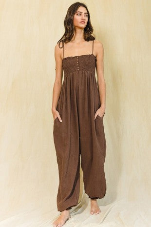 Chocolate Smocked Jumpsuit