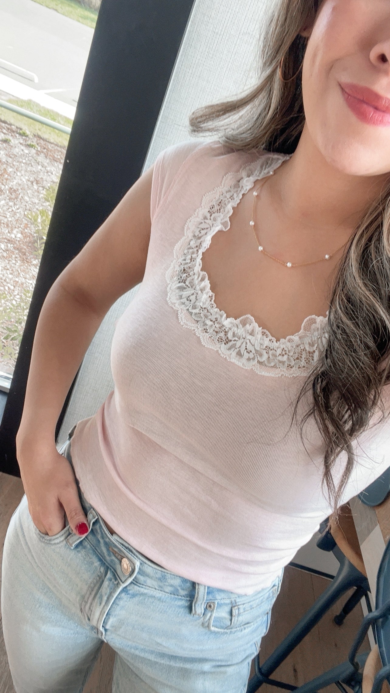 Lacey Scoop Neck Tee - Pink