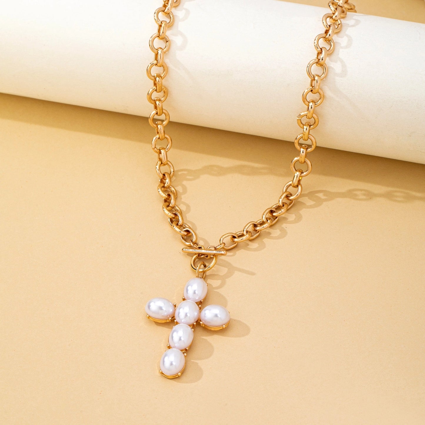 Pearl Cross Toggle Necklace
