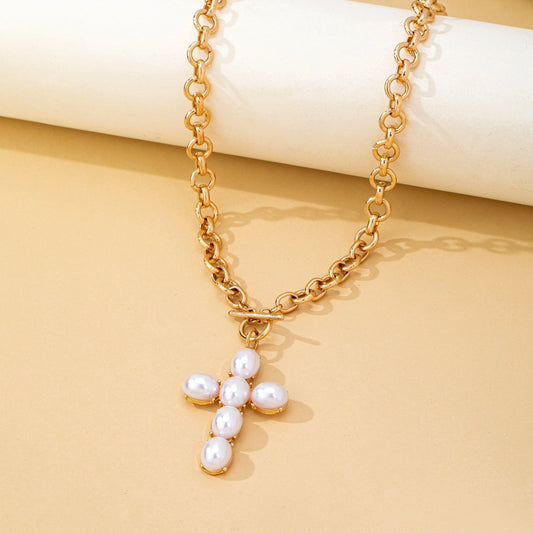 Pearl Cross Toggle Necklace