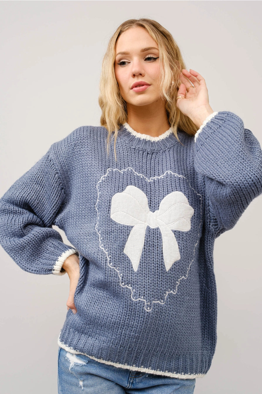 Heartfelt Bow Embroidered Sweater