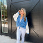 Isabella Crochet Sleeve Button Up (Marine Blue)