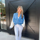 Isabella Crochet Sleeve Button Up (Marine Blue)