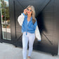 Isabella Crochet Sleeve Button Up (Marine Blue)