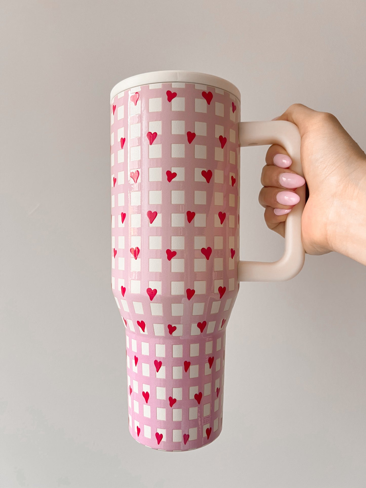 Gingham Hearts Spill-Proof Tumbler