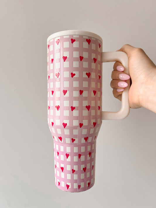 Gingham Hearts Spill-Proof Tumbler