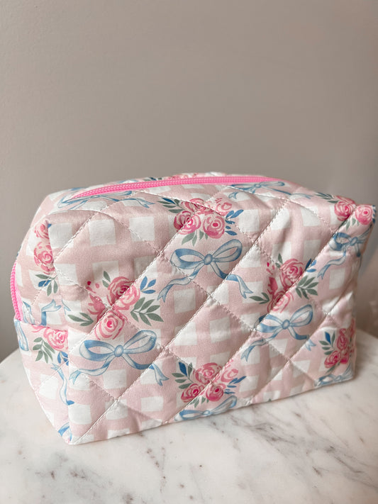 Bow Quilted Makeup Bag