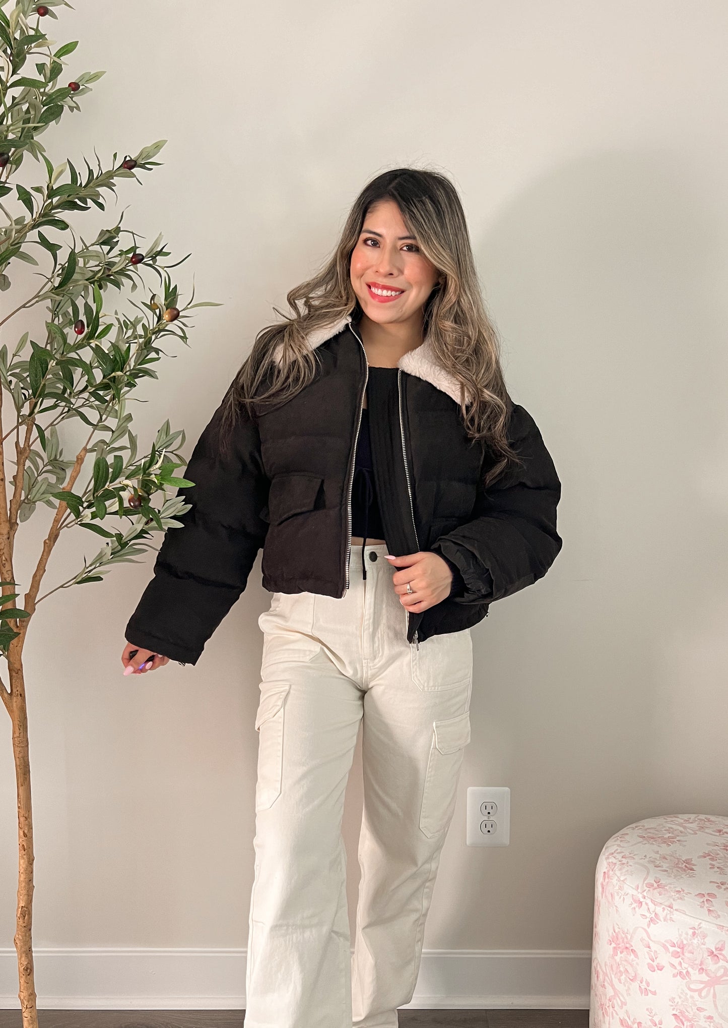 Fur Contrast Puffer Jacket