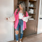 Isabella Crochet Sleeve Button Up (Bubblegum Pink)