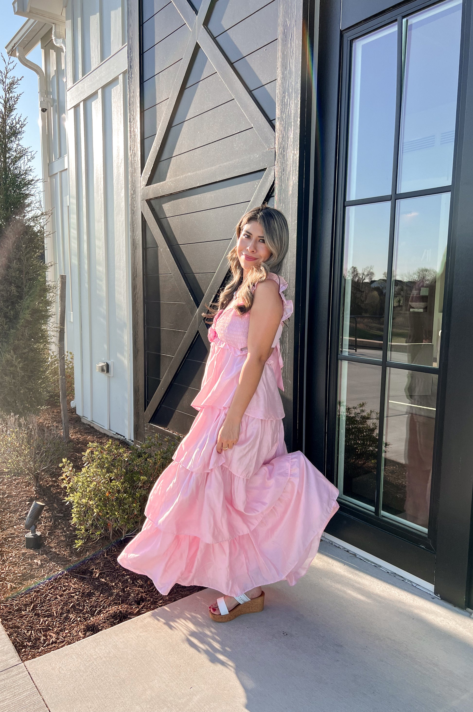 maxi dress with rosette Ailani Marsy Rosette Shoulder Maxi Dress : Black TeaElla