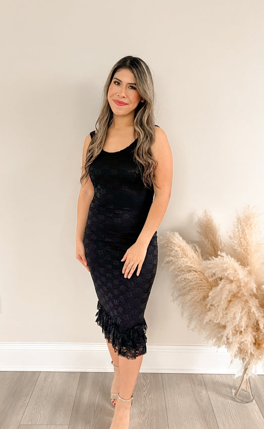 Enchanted Black Lace Midi Dress