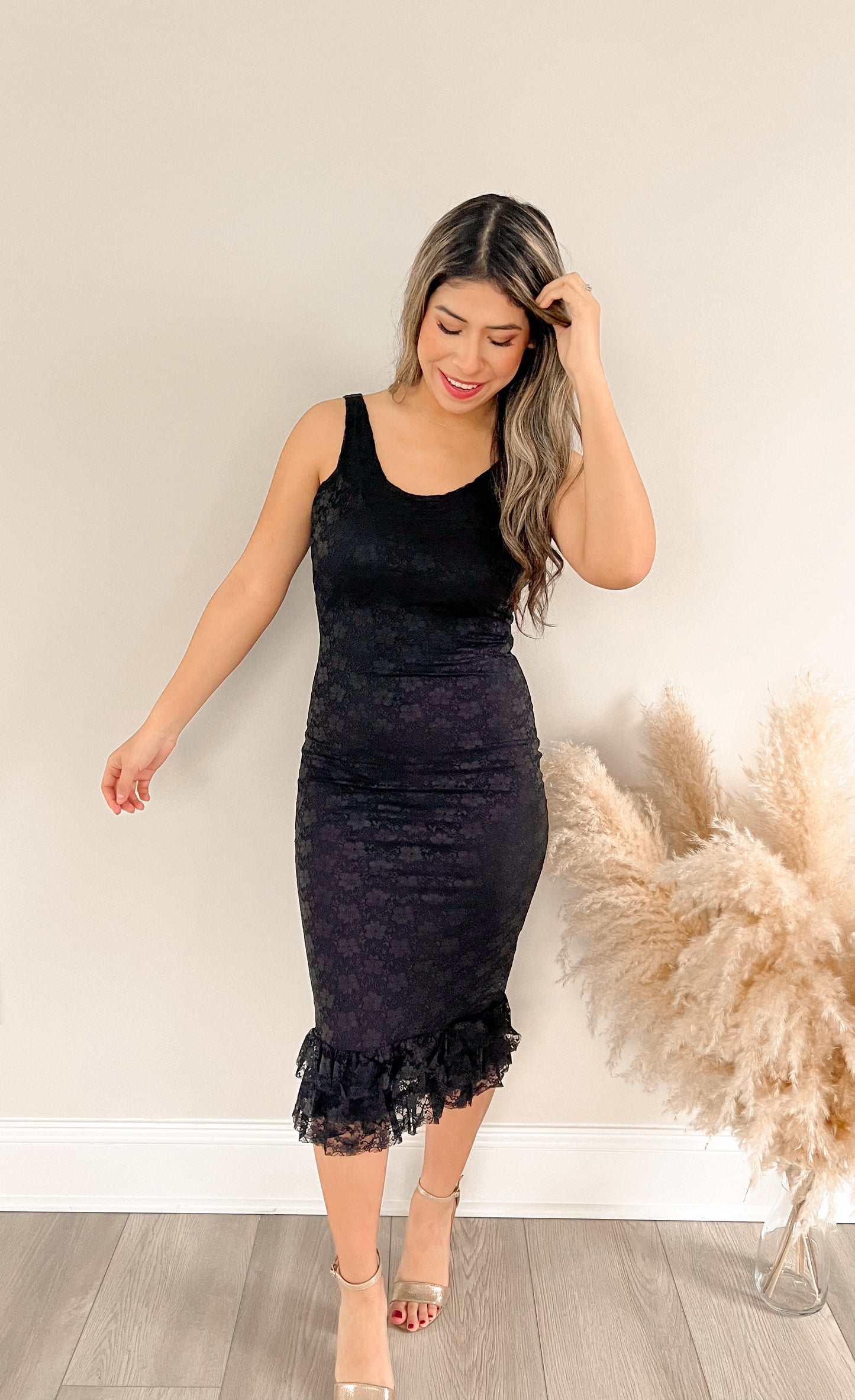 Enchanted Black Lace Midi Dress