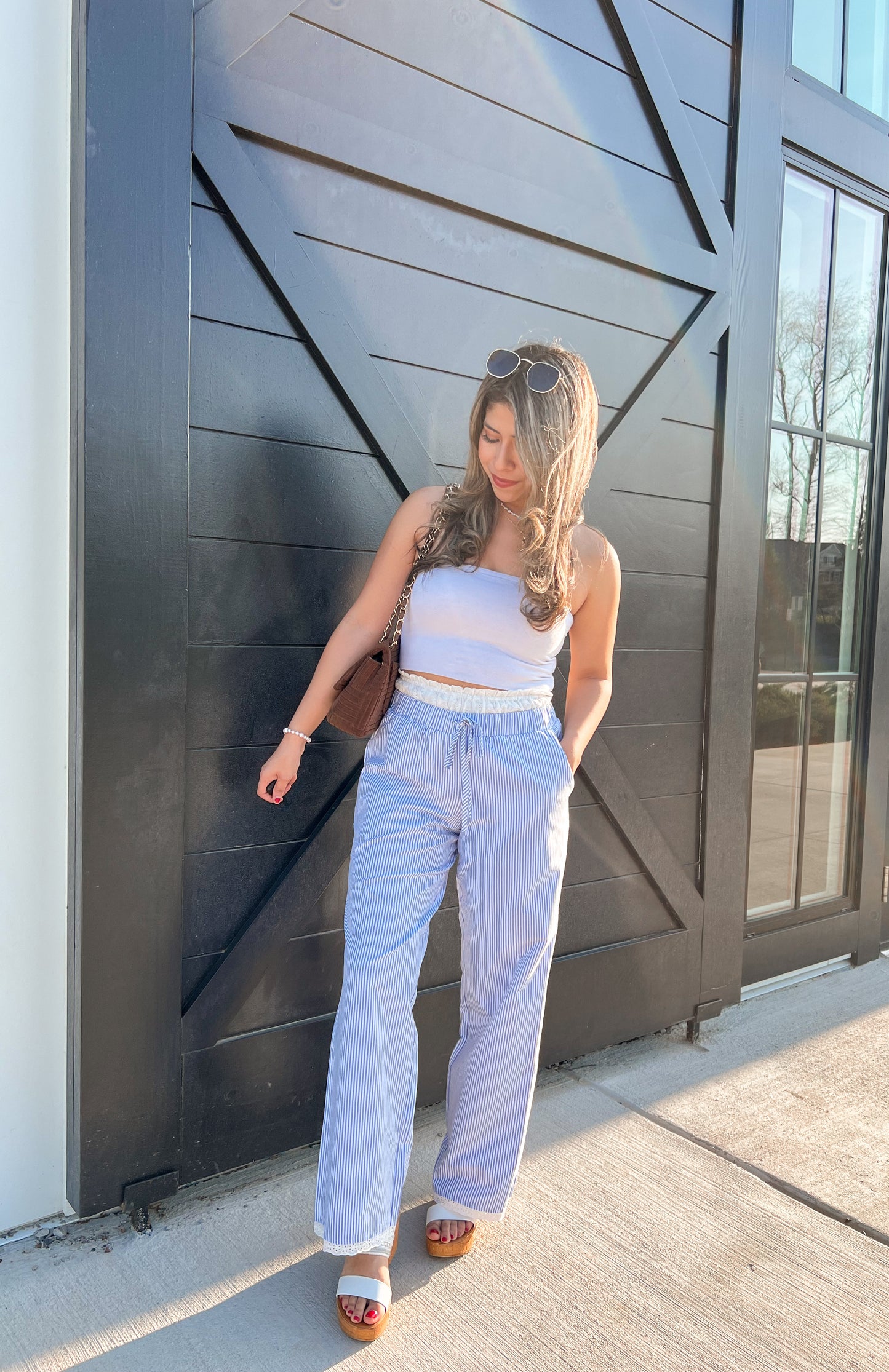 Coastal Eyelet Striped Pants