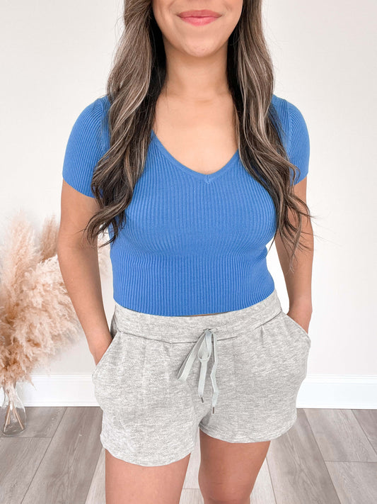 Josie Ribbed Knit Top - Blue