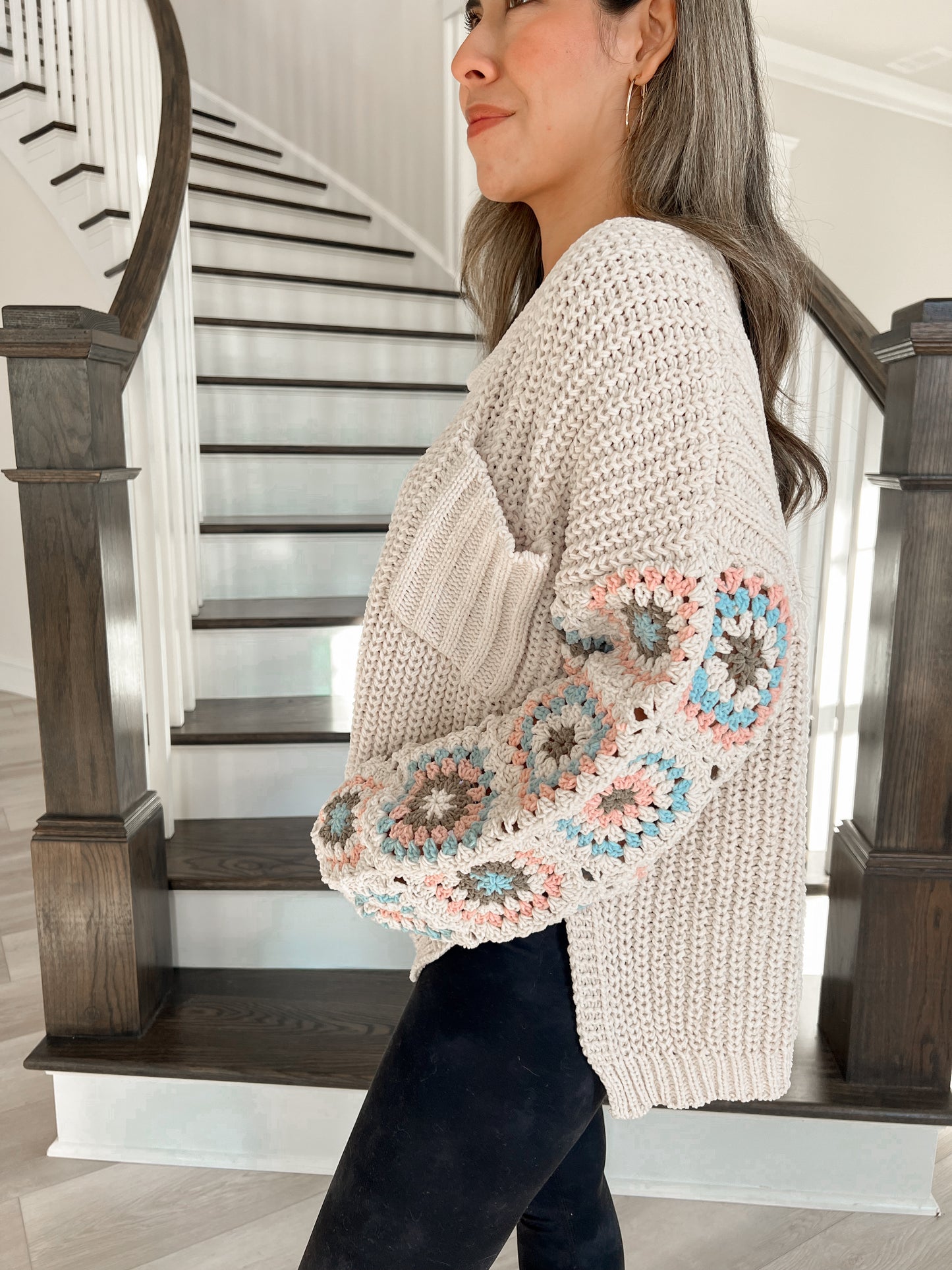 Granny Square Sleeve Sweater