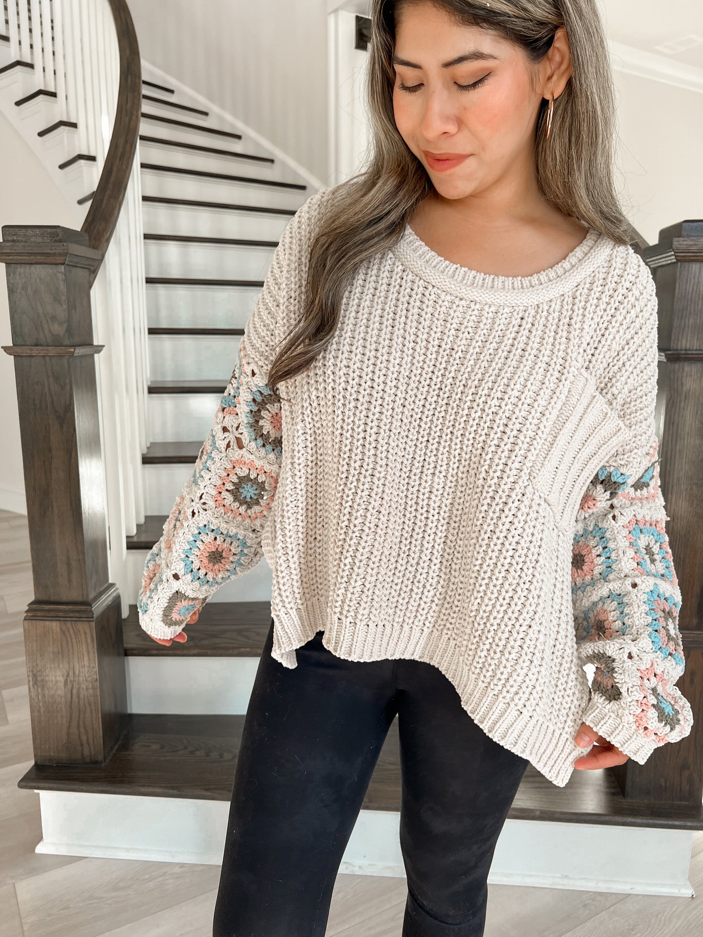 Granny Square Sleeve Sweater