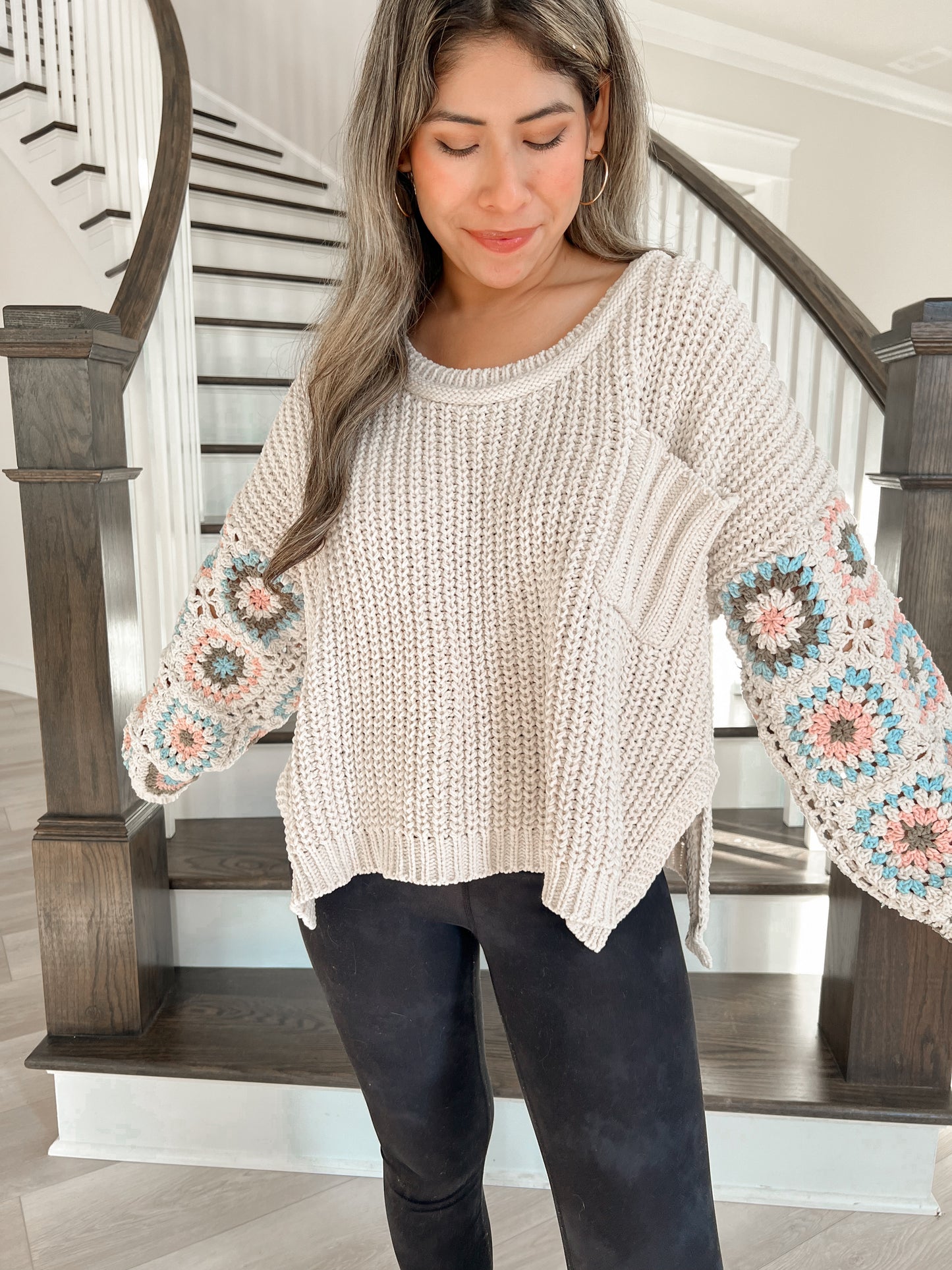 Granny Square Sleeve Sweater