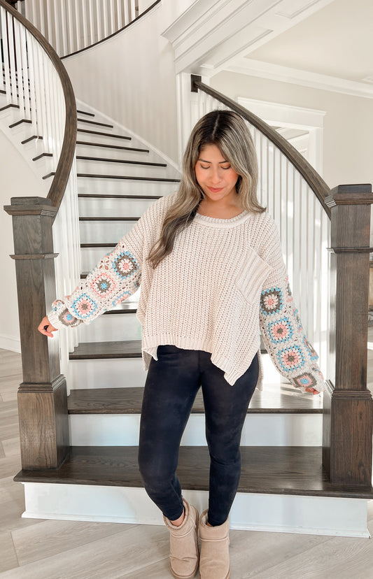 Granny Square Sleeve Sweater