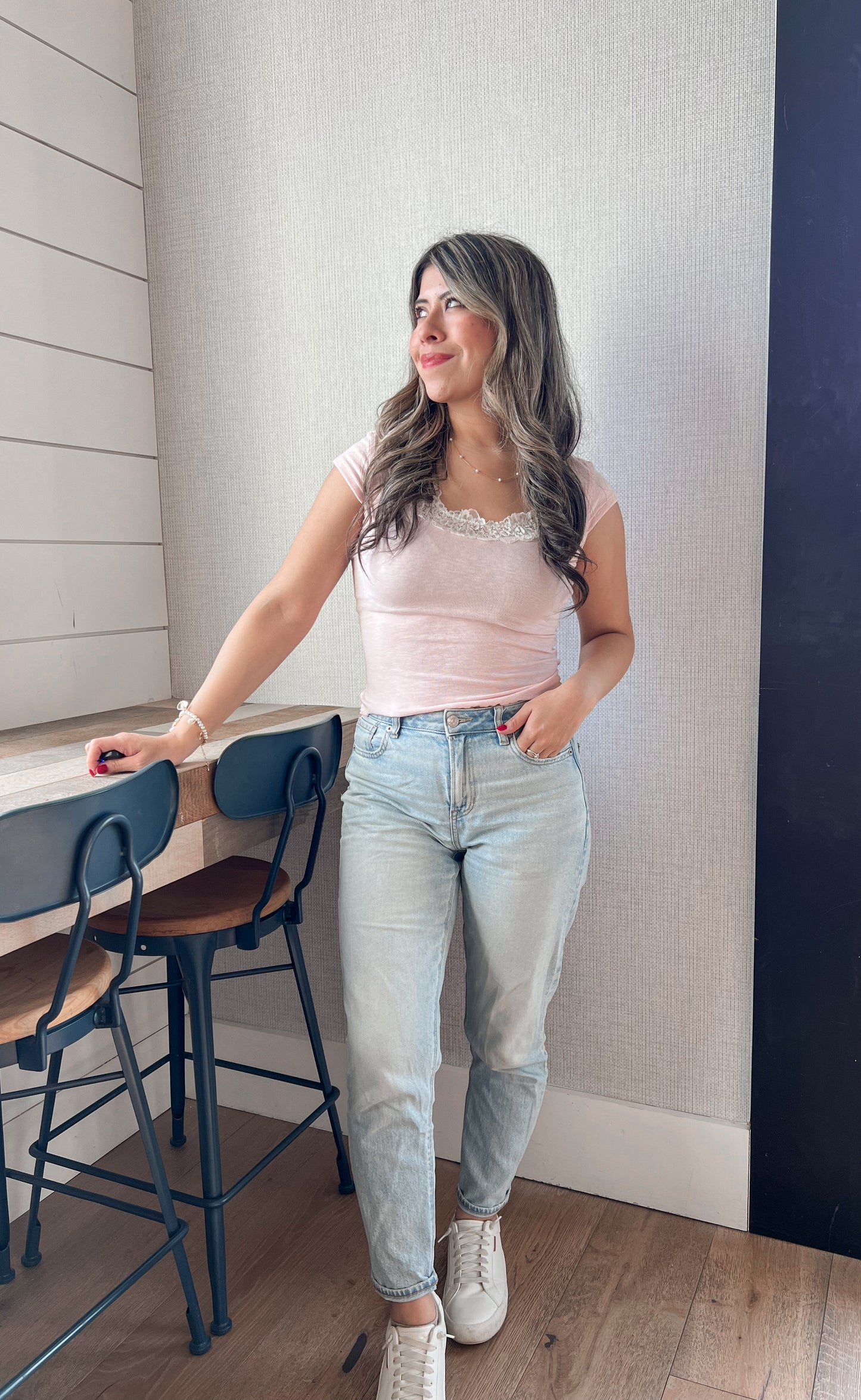 Lacey Scoop Neck Tee - Pink
