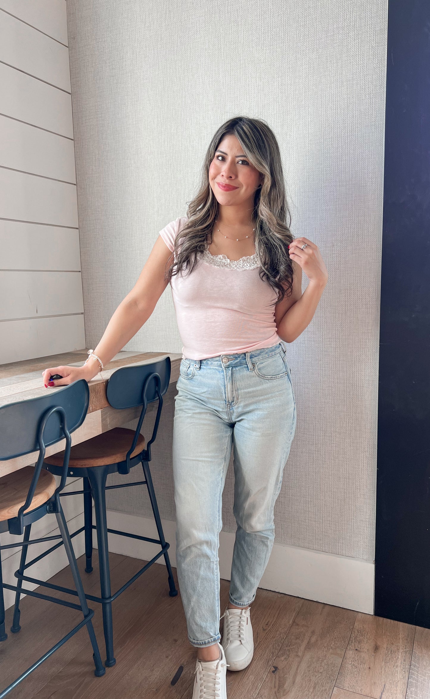 Lacey Scoop Neck Tee - Pink