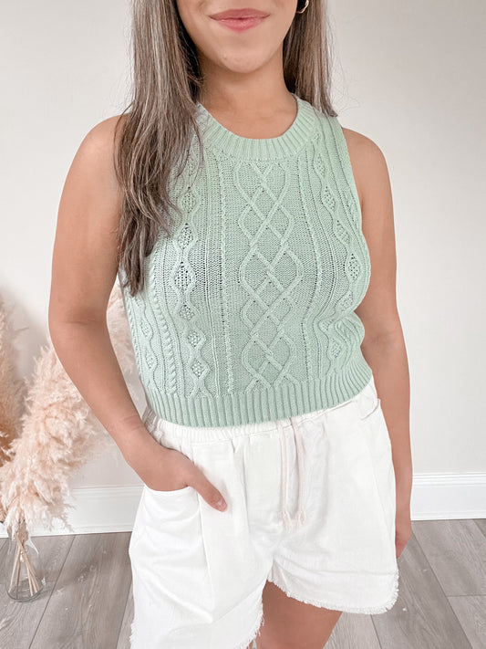 Mint Cable Knit Sweater Vest