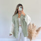 Isabella Crochet Sleeve Button Up (Sage)